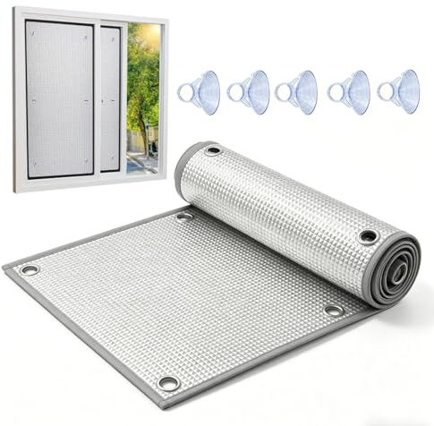 Hitzeschutz Fensterfolie Mit Saugnapf, 30 60 80 100 120 160cm Reflektierende Sonnenschutzfolie Für Fenster Innen & Außen, 8mm Sichtschutz Aluminiumfolie Isolierfolie für Garage(Grey Edge,85x190cm)