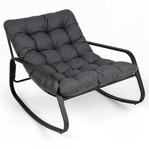 COSTWAY Silla Mecedora Extragrande Exterior, Sillón Mecedor Cojín Extraíble | Oscilación Suave de 30°, Topes de Seguridad y Tiras Antideslizantes, Sillón Relax para Salón Jardín Terraza