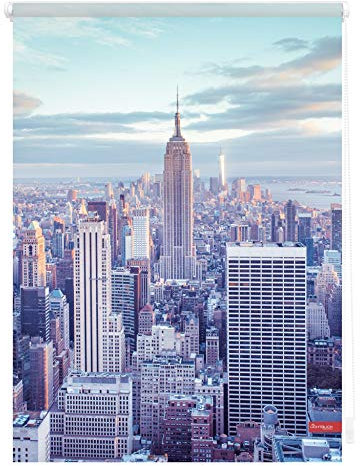 Lichtblick Klemmfix Tageslicht-Rollo mit Motiv, ohne Bohren, Blickdicht, Seitenzugrollo, Made in Germany, New York - Blau 120 x 150 cm (B x L)