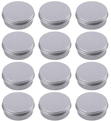 12 Pack 1 Ounce Aluminum Tin Jar Refillable Containers Screw Lid, Silver