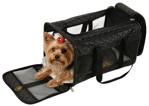 Sherpa Pet Carrier Airline Approved with Spring Wire Frame - Cat & Dog Carrier for In-Cabin Travel, Mesh Ventilation, Locking Zippers - Black Lattice, Large