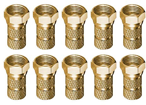 10 Stück F-Stecker für SAT-Kabel Bis Ø 6,5mm - CU-Vergoldet, breite Mutter