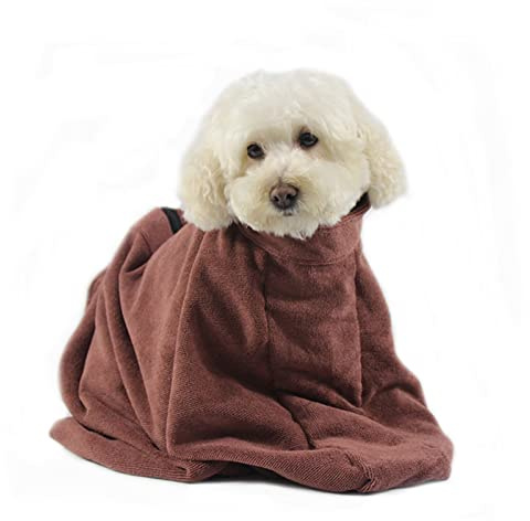 Mummumi Dog Bathrobe Towel, Microfiber, Brown, M: Length 82cm, Width 62cm, Neck 50cm