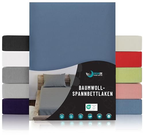 Dreamzie - Spannbettlaken 160x200cm - Baumwolle Oeko Tex Zertifiziert - Blau - 100% Jersey Spannbetttuch 160x200