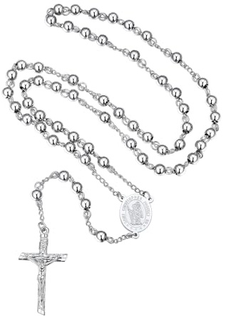 FaithHeart Rosenkranz Kette Damen Herren Kreuzkette Rosenkranzkette Auto Halskette mit Heiliger Christophorus Medaille Edelstahlkette Orthodoxes Kreuz Rosary Necklace Amulett Schmuck