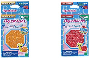 Aquabeads 32678 Glitzerperlen Bastelperlen nachfüllen orange & 32668 Glitzerperlen Bastelperlen nachfüllen rot