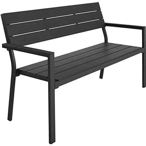 tectake® Panca da Giardino con Telaio in Alluminio, Comoda Panchina da Esterno 2 Posti, Panca con Schienale, Resistente agli Agenti Atmosferici, 128 x 59 x 88 cm - Grigio Scuro