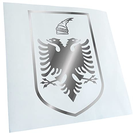 Kiwistar - Autoaufkleber - Albanien Wappen - chrom - 24x16cm - Heckscheibe Auto Aufkleber wetterfest für Kfz LKW Mofa Truck - Sticker außen selbstklebend Tuning Zubehör für Fenster Fahrzeug Scheibe