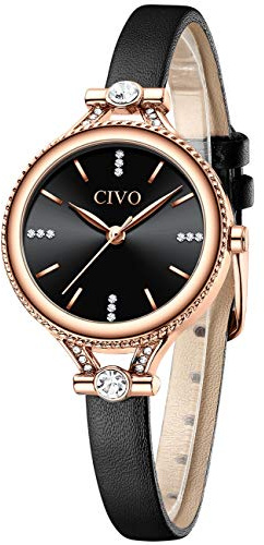 CIVO Damen Uhr Klein Wasserdicht Analog Quarz Armbanduhr Damen Lederarmband Minimalistisch Kreative Uhr für Frauen