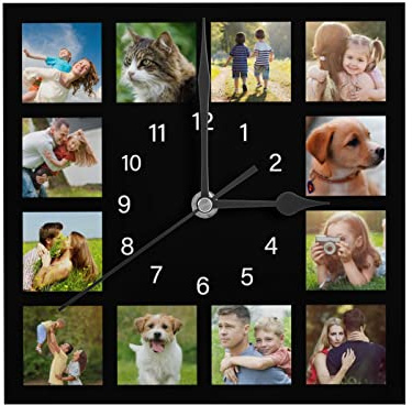 Personalisierte Foto Wanduhr, Personalisierte Quadratische Uhr mit Foto Text, Benutzerdefiniert Wanduhren mit Foto zum Küche Schlafzimmer Wohnzimmer, Jahrestag Geburtstag Hochzeits Dekorative Geschenk