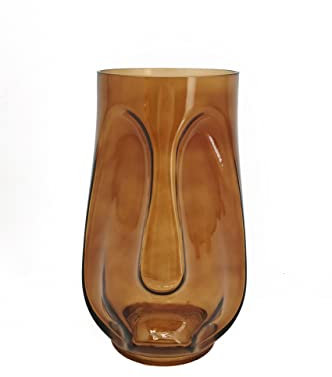 Pandecor Vaso portafiori Testa Tribale bombata in Vetro Color Ambra d.14/19 x h. 30 cm