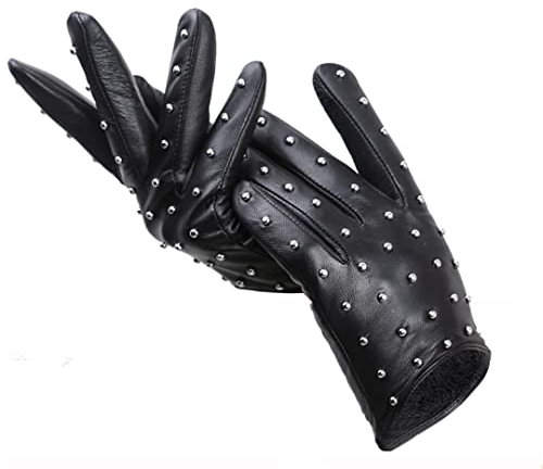 Leder Schaffell Damen Handschuhe Dünn Warm Damen Winterhandschuhe Fahren Motorrad Damen Lederhandschuhe Schwarz S