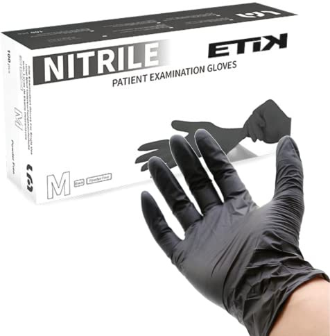 ETIK, Guanti Nitrile, Guanti Monouso, Di Colore Nero, Scatola Da 100 pz. Guanti Neri Uso Medico, Elasticizzati Senza Polvere, Uso Alimentare, Certificati CE (L)