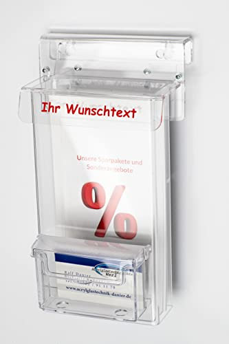 Acrylglastechnik Danier Flyerbox Prospektbox mit Visitenkartenbox und WUNSCHTEXT
