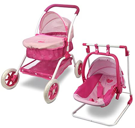 ANIVIA 8 in 1 Puppenwagen & Kinderwagen - Spielzeug, Geschenk für Kinder, geeignet für Puppen bis 14 Zoll - Rosa