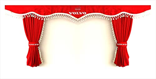 Perflex Ensemble complet de rideaux de chambre pour camion avec pompons blancs et crochets avec logo Volvo Rouge