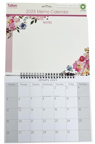 2024 Memoboard zum Aufhängen, Spiralbindung, Wandkalender mit Stift, Vintage-Blume (Design Nr. 3)