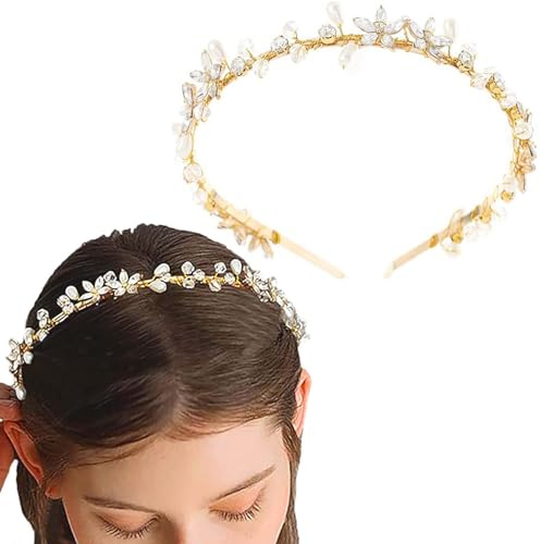 Flayem Braut Kristall Stirnband Gold Haarband Haarschmuck Strass Perlen Blinkender kopfschmuck Hochzeit Geburtstag Diademe für Damen