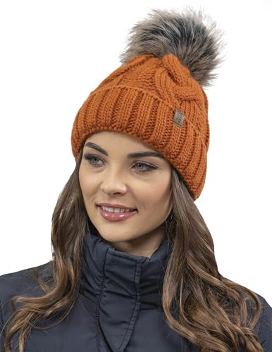 VIVISENCE Wintermütze Mit Bommel Damen Warmes Ideal Für Kalte Wintertage 7014