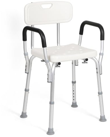 Panana Non-Slip Shower Stool Bath Seat Chair with Aluminium Frame, 6-Level Height Adjustable, Drainage Holes Seat for Elderly, Disabled, Pregnancy, Post Surgery