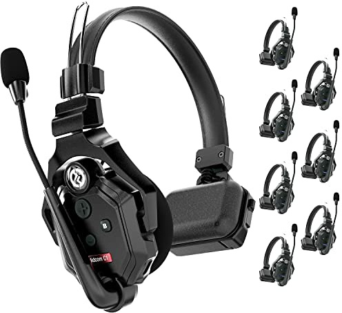 Hollyland Solidcom C1 Full-Duplex Wireless Headset Intercom System for 1100ft Communication Group Talk, Single-Ear Headset with 1 Master & 7 Remote Headphones 8 Users