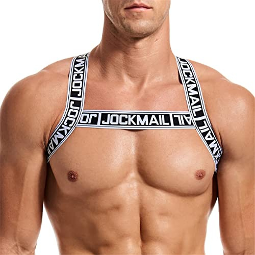 Alpha Mens Stretch Fitness Shoulder Strap Crop Top Chest Muscle Harness Shoulder Bandage Strap (Regular, White)