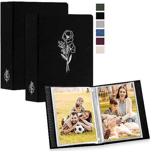 Lanpn Fotoalbum 13x18 100 2 Packungen, Klein Leinen Einstecken Einsteckalbum für Hochformat Fotos Bilder Schwarz