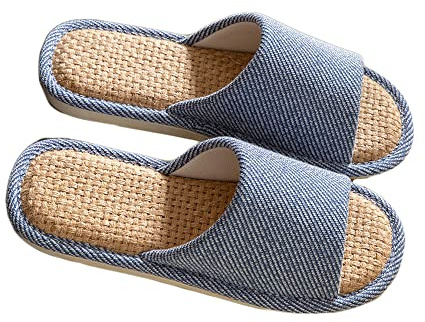 AioTio Slipper di lino Pantofole da Interno Traspirante e confortevole Scarpe da Casa(Blu navy, 44/45 EU)