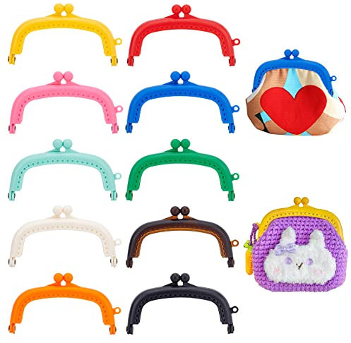 PH PandaHall 10 marcos de monedero de plástico de 10 colores con cierre de beso, cierre de monedero, marco de monedero, asa para monedero, bolsa de costura, manualidades, accesorios de punto,