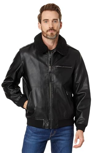 Levi's Men's Faux Leather Aviator Bomber Jacket with Sherpa Collar, Black, Small