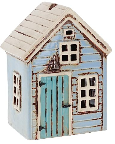 Shudehill Giftware Keramik-Teelichthalter, Dorfkeramik, schönes Geschenk zur Einweihung, Heimdekoration, Kerzenhalter (blau)