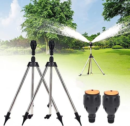 2 Stücke Impulsregner Mit Stativ, Sprinkler mit 360 Grad Drehung, Rasensprenger, Rotating Tripod Sprinkler, Teleskop Stativregner, Teleskopstativsprinkler Für Große Flächen, Hof, Garten, Rasen