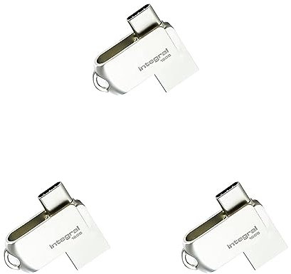 Integral 16GB 360-Dual USB 3.0 Type C & Type A Flash Drive with Solid Metal Casing, Fast Transfer Speeds and Simply Plug & Play (Pack of 3)