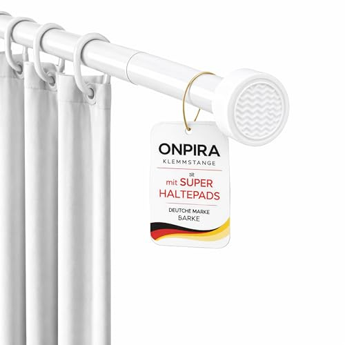 Onpira® Teleskopstange ohne Bohren – Rostfreie Duschvorhangstange & Gardinenstange zum Klemmen | 5 Längen 40–230 cm | 3 Farben: Schwarz, Weiß & Edelstahl | Starker Halt bis 15 kg