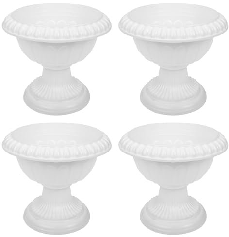 Gadpiparty 4pcs Roman Flower Pot Pedestal Planter, Small Indoor Plants Urn Planter for Outdoors Indoor Plant Compost Flowerpot Storage Succulent Flower Urn Pillar Vintage Plastic White