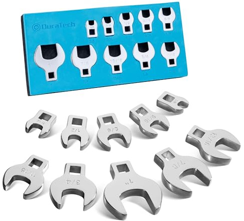 DURATECH 10-Piece 3/8 Drive Crowfoot Wrench Set, Open End Wrench Set, SAE, 3/8-1, CR-V Steel, with EVA Foam Tool Organizer