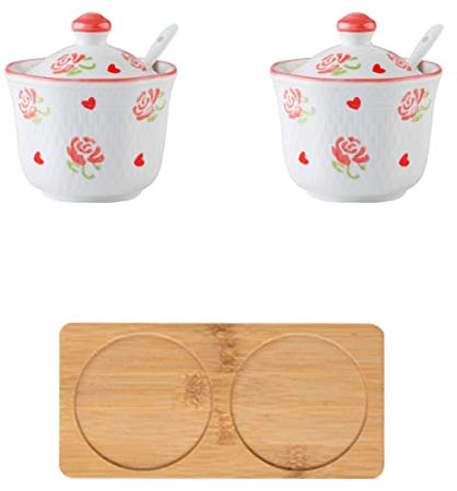 Sucrier en céramique,Contenants à épices, Sucrier à motif dessiné à la main avec couvercle, pot à sucre en forme de tasse à thé en céramique, accessoires de café, verseur à sucre, rangement de cuisine