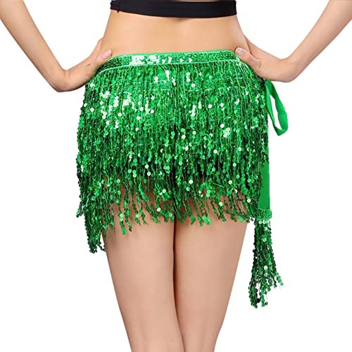 Pailletten Rock, Glitzer Rock Damen Quasten Pailettenrock Schwarz Silber Rock Bauchtanz Hüfttuch Mini Röcke Rave Festliche Party Glitzerrock Frauen Karneval Kostüm Belly Dancer Minirock
