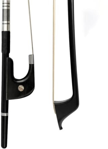 Geigenbogen voller Größe Deutscher Kontrabassbogen, Größe 1/8, Glatter Kohlefaserstab, Hochwertige Polierte Ebenholzeinlage, Schnelle Reaktion