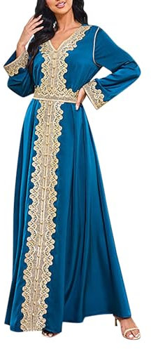 Duohropke Kleider Damen Muslim Loose Floral Bedruckte Robe Kleidung Abaya Islamic Arab Kaftan Muslimische Islamische Druck Elegant Slim Lang Kleid Maxikleid Langarm Dubai