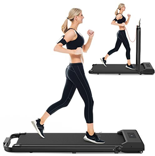 HOMEFITNESSCODE Walking Pad Treadmills for Home, Ultra Slim Under Desk Treadmill, Installation-Free with 1-10kmph, Remote Control and LED Display for Office Home Use (Black+handrail)