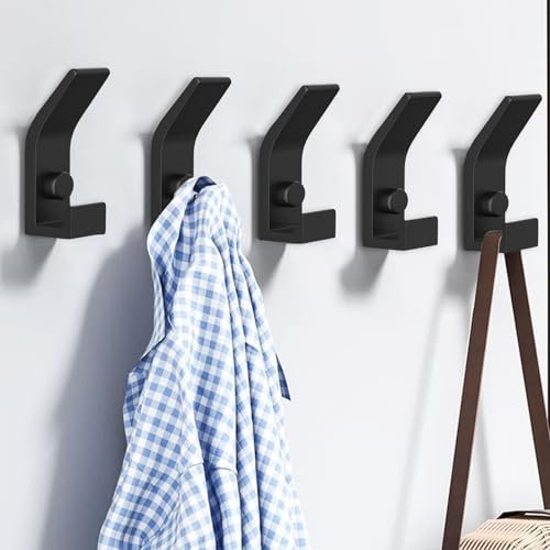 Bosdontek Ganchos de Pared, 5 Piezas Percheros Con Tornillos, Metal Dobles para Abrigos, Práctico Colgador Ropa Pared para Colgar Abrigo, Ropa, Bolso (Negro)