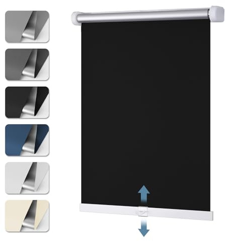 Verdunklungsrollo Schnurlos ohne Bohren Springrollos Schwarz B80 x H150 cm (Stoffbreite 75cm) Thermorollo Klemmfix Fensterrollo Klemmrollo Blickdicht Rollos Verdunkelung für Fenster ohne Bohren