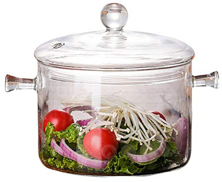Casserole en verre, 1350 ml, avec couvercle et poignée, casserole en verre transparent résistant aux hautes températures pour pâtes, pâtes, soupe, lait, thé et salade