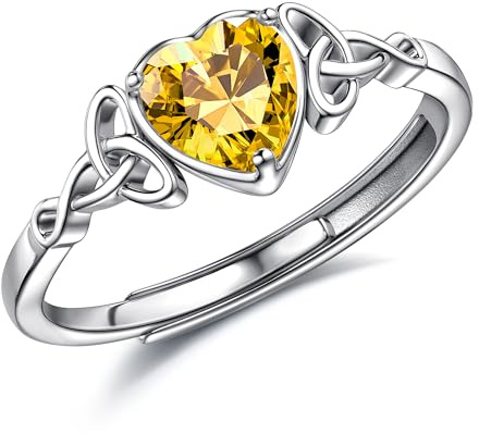 JeweBella Ring Silber 925 Damen Verstellbarer Herz Geburtsstein Keltischer Knoten Ringe Frauen Verlobungsring Eheringe Fingerring Trauringe Engagement Promise Ring Damen Ring Schmuck mit Geschenkbox