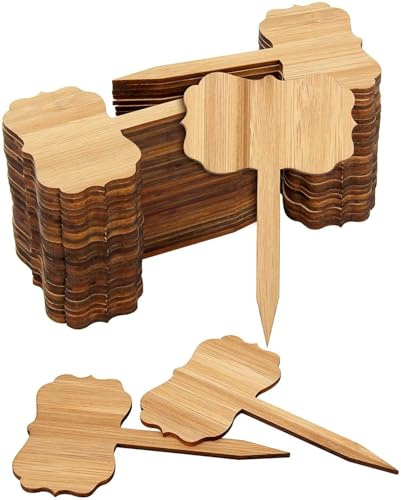 Vxcbad 30 Stück Holzpflanzenetiketten Wetterfeste Pflanzenschilder, ideal für Sukkulenten und Gartenlandschaftsgestaltung（6.3x10cm）
