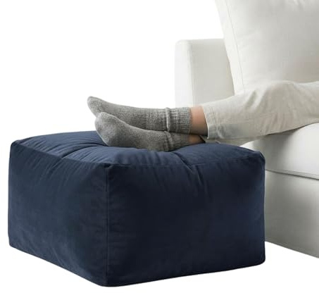 Kosiproducts Velvet Beanbag Ottoman Rectangle Footstool Pouf Chair Pouffe Soft Plush Feel (Navy Blue 80x60x40)