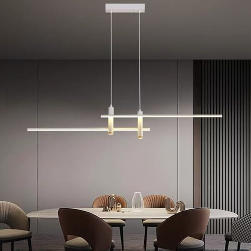 Deliouay Moderne Pendelleuchte LED Esstisch Esszimmer Lampen Dimmbar Hängelampe mit Fernbedienung Hängeleuchte Höhenverstellbar Esstischlampe für Küche Büro Wohnzimmer Deckenleuchte (Weiß, 90cm)