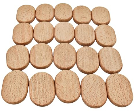 Set di 20 pezzi grezzi in legno di faggio inciso al laser, etichette grezze senza fori per artigianato fai da te, pittura, ornamenti (ovali)