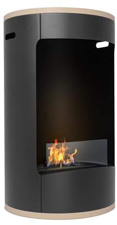 Ottaviano - Camino a bioetanolo da terra freestanding con doppio ripiano in legno melaminico, ø 40xH67,5 cm colore nero